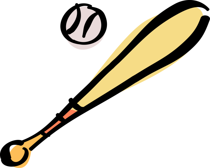 Vector Illustration of American Pastime Sport of Baseball Bat and Ball