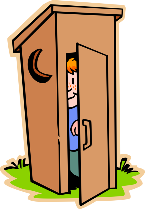 Vector Illustration of Primary or Elementary School Student Boy in Outhouse Takes Dump