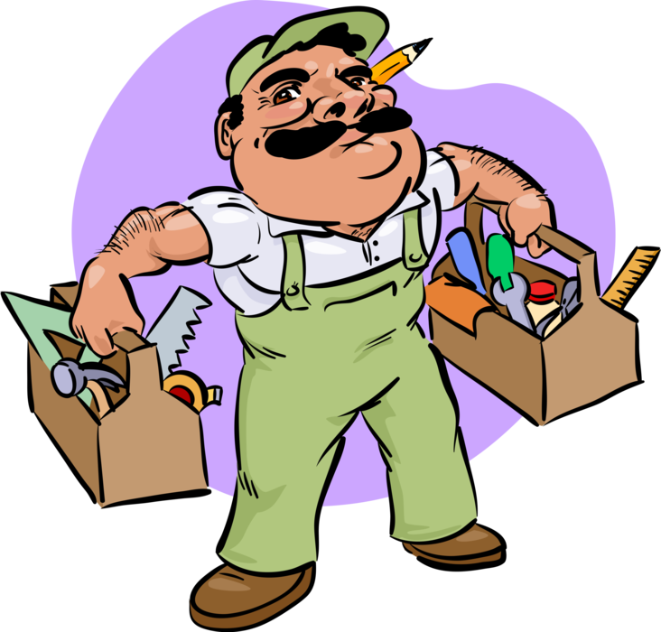 Vector Illustration of Woodworking, Construction and Carpentry Services Contractor with Tools