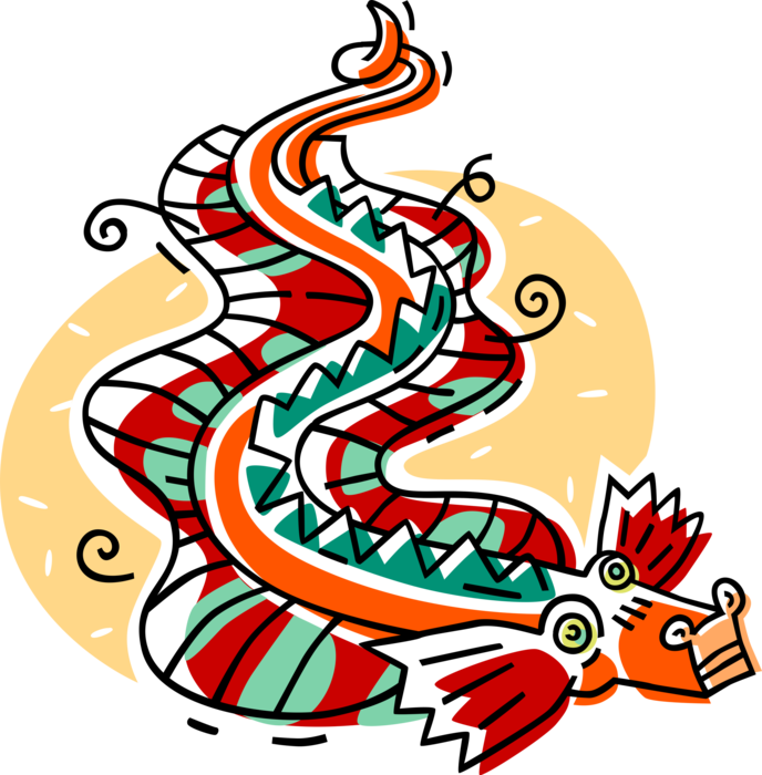 Vector Illustration of Chinese Mythological Dragon Folklore Symbolizes Potent and Auspicious Powers