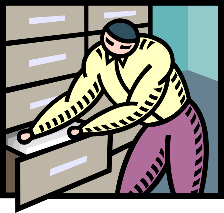 Vector Illustration of Office Worker with Filing Cabinet
