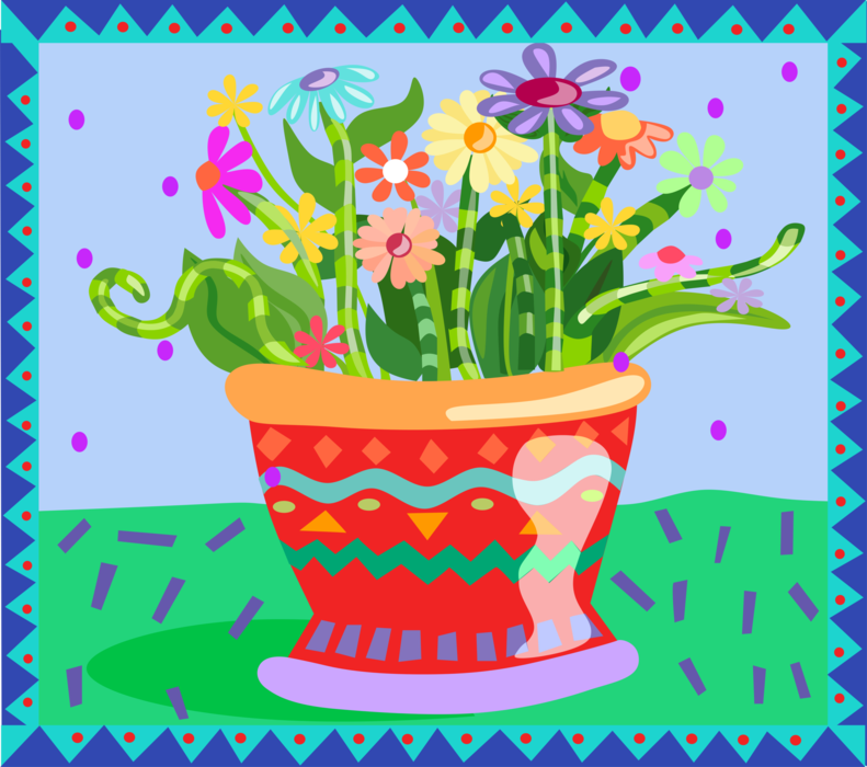 Vector Illustration of Potted Flowers in Vase Flower Pot