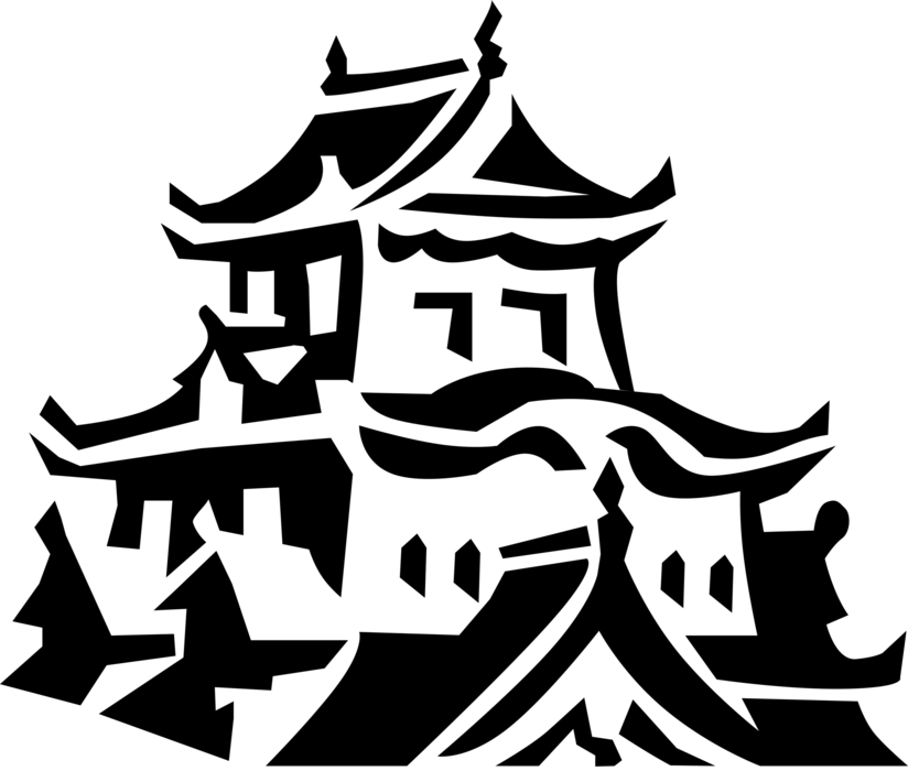Vector Illustration of Asian Japanese or Chinese Pagoda Temple Architecture Building