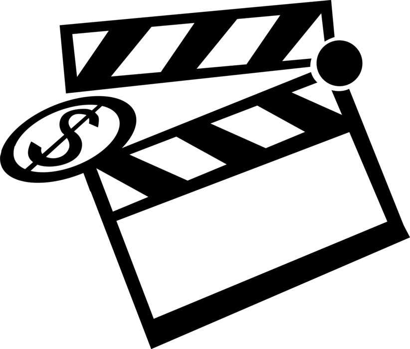 Vector Illustration of Financial Concept Filmmaking and Video Production Clapperboard with Money Dollar Sign