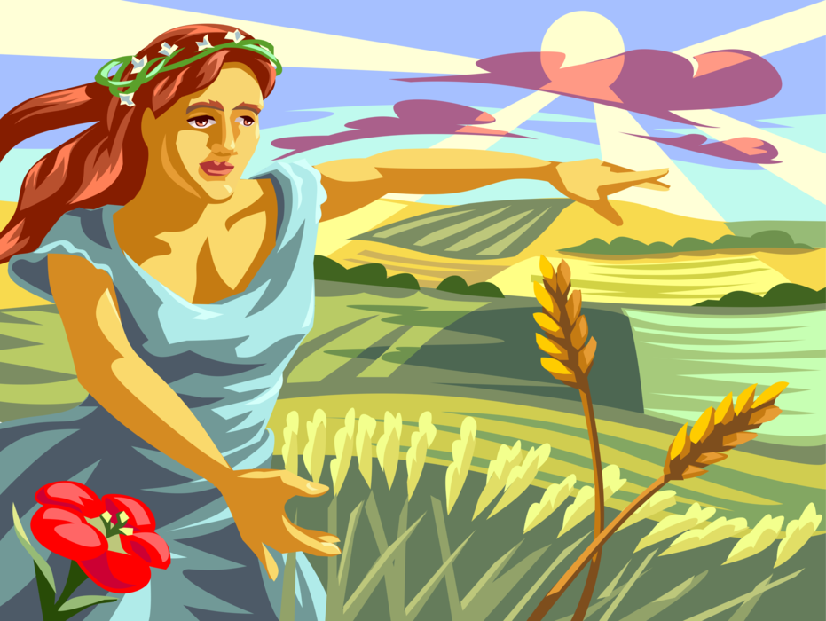 Vector Illustration of Greek Mythology Demeter, Goddess of the Harvest and Agriculture