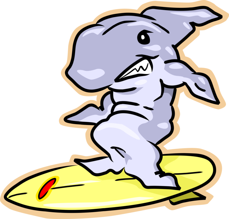 Vector Illustration of Marine Predator Shark Surfing on Surfboard