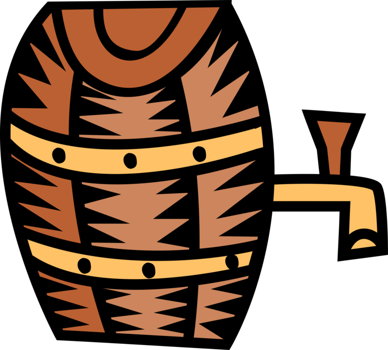 Vector Illustration of Wine Barrel Cask with Harvested Wine Grapes Ready for Winemaking Vinification