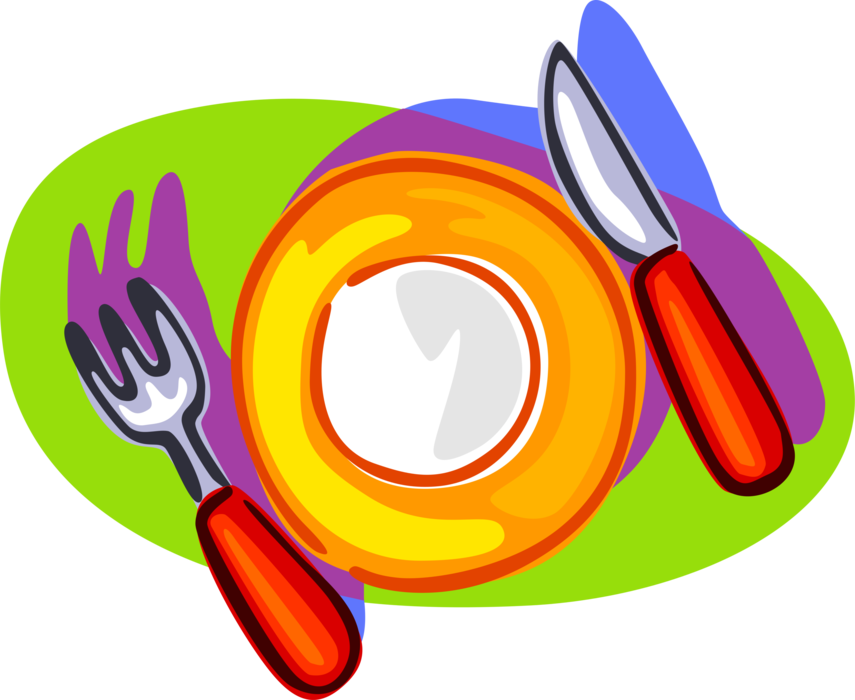 Vector Illustration of Table Place Setting with Plate, Knife and Fork