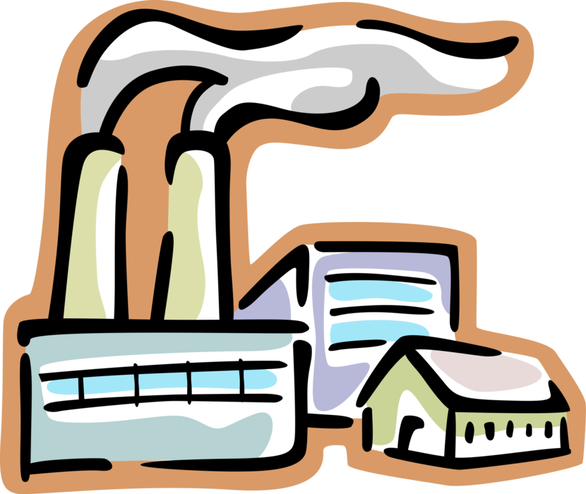 Vector Illustration of Industrial Factory Chimney Smokestacks Belching Pollution