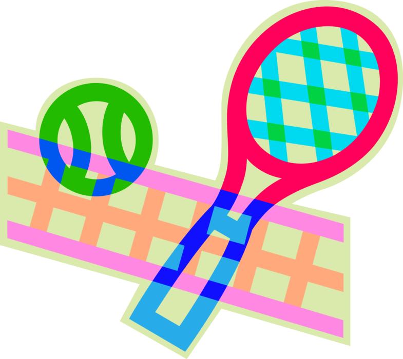 Vector Illustration of Sport of Tennis Racket or Racquet and Ball with Net