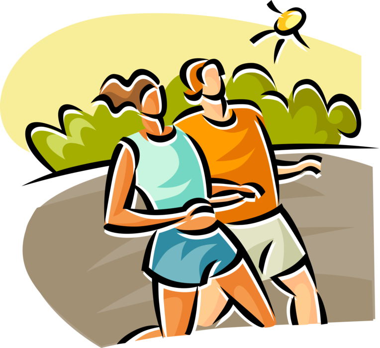 Vector Illustration of Joggers Jogging at Leisurely Slow Pace in Outdoor Exercise