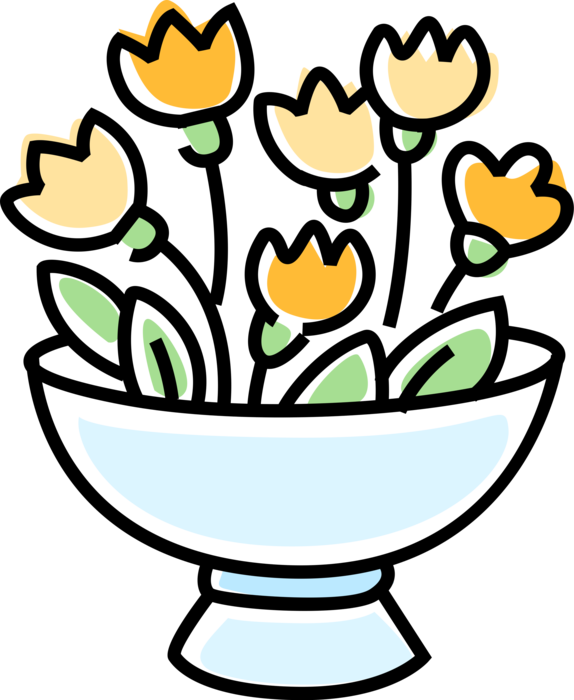 Vector Illustration of Botanical Horticulture Bulbous Plant Tulip Flowers in Vase