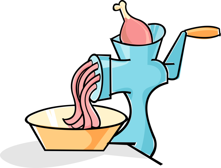 Vector Illustration of Kitchen Appliance Meat Grinder or Mincer Chops and Minces Food