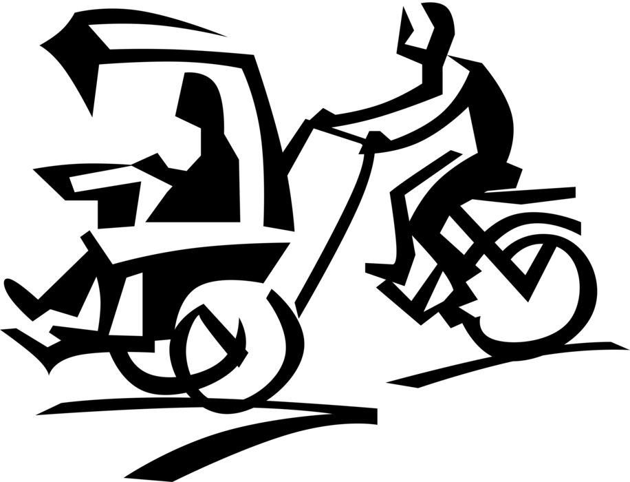 Vector Illustration of Two-Wheeled Passenger Cart Pulled Rickshaw with Chinese Motorist Driver