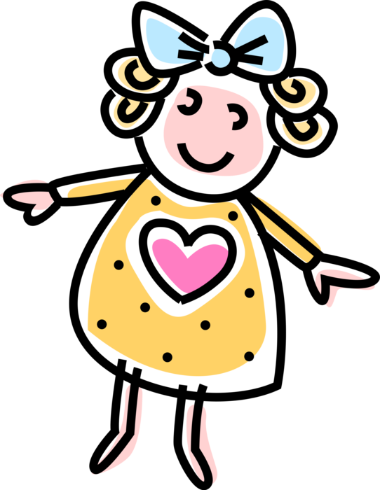 Vector Illustration of Child's Play Toy Doll with Love Heart