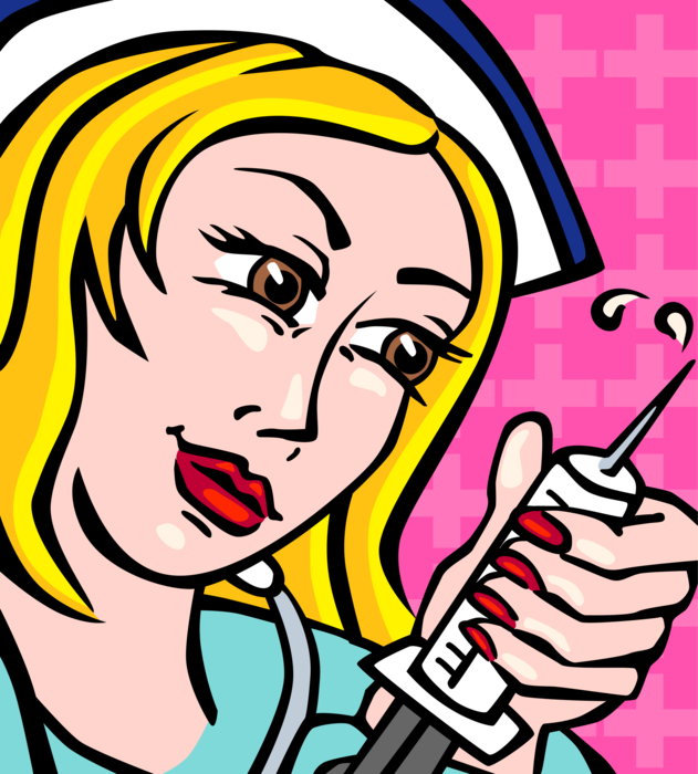 Vector Illustration of Hospital Health Care Nurse with Hypodermic Syringe Needle