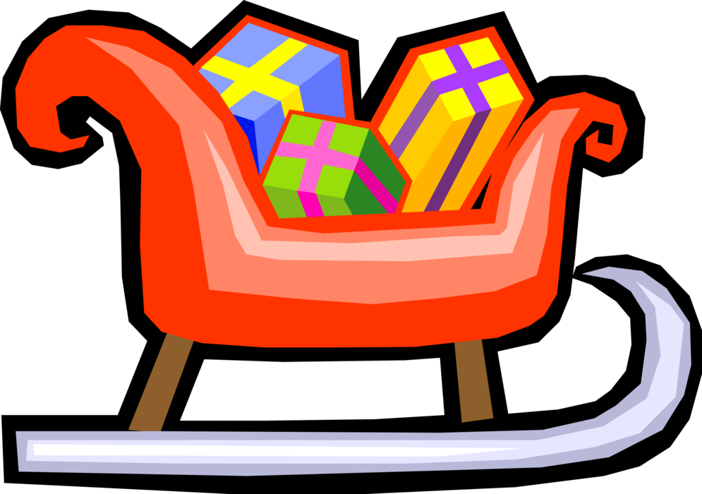 Vector Illustration of Santa's Christmas Sleigh Filled with Presents