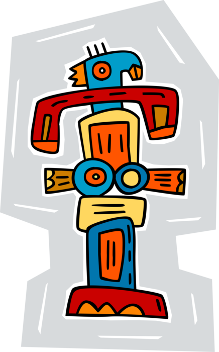 Vector Illustration of Native American Indigenous Northwest Indian Totem Pole Monumental Sculpture