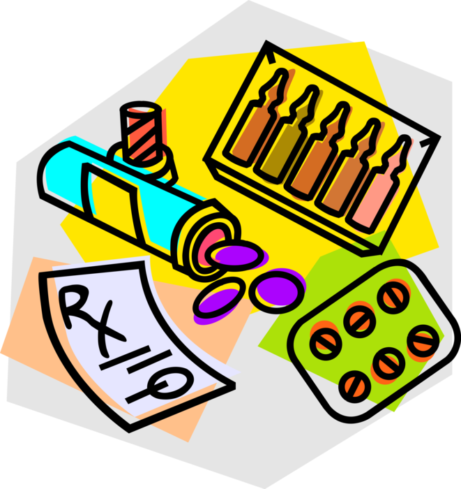 Vector Illustration of Pharmaceutical Medicine Drugs Dispensed by Medical Prescription