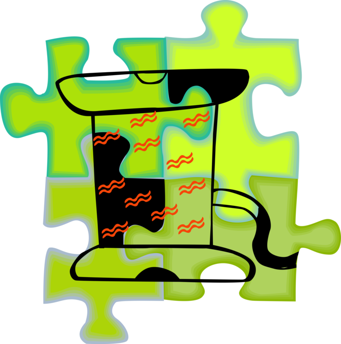 Vector Illustration of Sewing Spool of Thread Overlaid on Puzzle Pieces