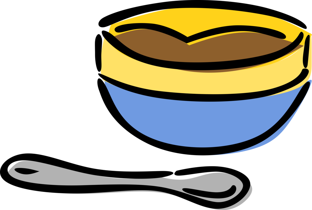Vector Illustration of Dessert Dish in Bowl with Spoon Utensil