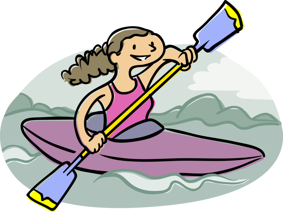 Vector Illustration of Kayaker in Kayak Kayaking in Water with Paddle Oar