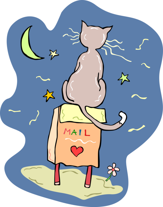 Vector Illustration of Cat Sitting on Letter Box or Mailbox Receptacle for Incoming Mail