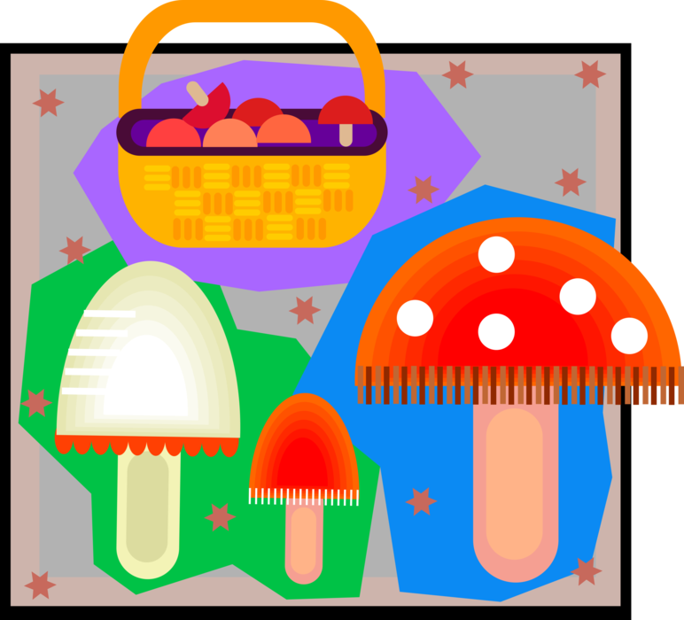 Vector Illustration of Edible Mushroom or Toadstool Fleshy Spore-Bearing Fungus Food