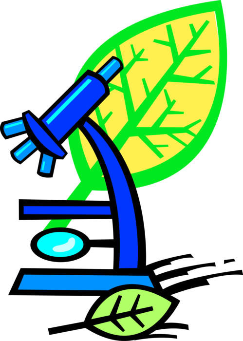 Vector Illustration of Microscope Instrument Sees Objects Too Small for Naked Eye Studies Biology Leaf
