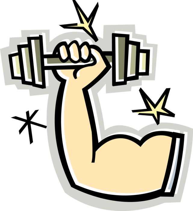 Vector Illustration of Weightlifter Muscular Arm with Barbell Weights
