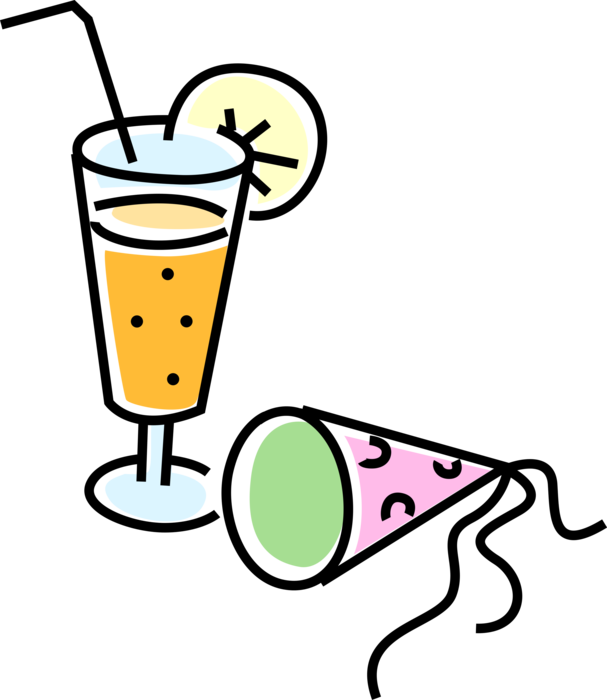 Vector Illustration of Mixed Drink Cocktail Alcohol Beverage with Party Hat