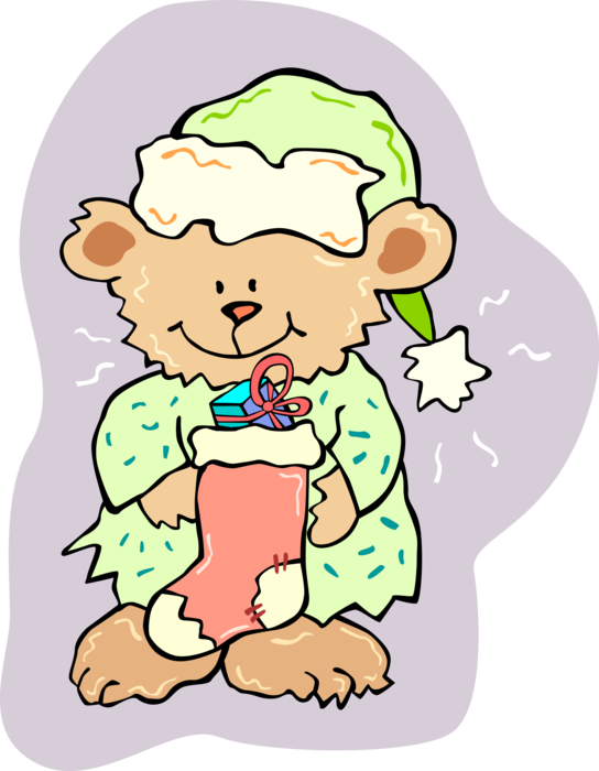 Vector Illustration of Teddy Bear Stuffed Animal Toy with Christmas Stocking