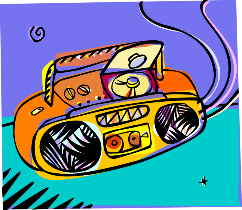 Vector Illustration of Mini Stereo System with CD Player Plays Music and Radio
