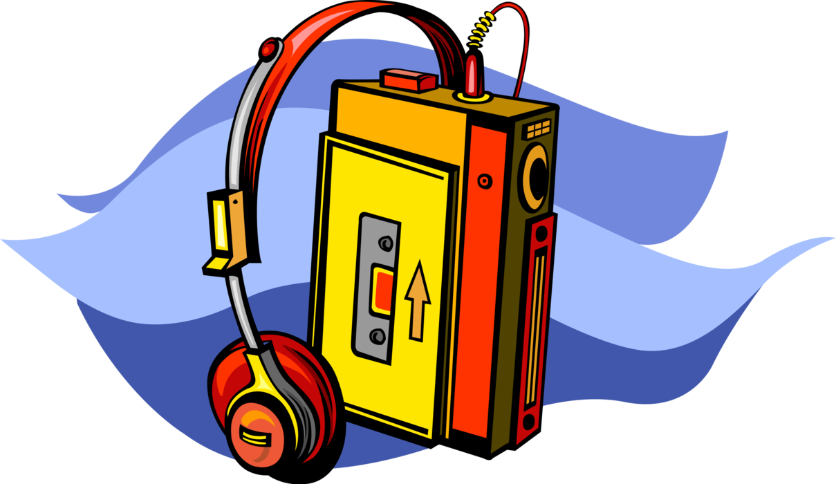 Vector Illustration of Personal Portable Stereo Cassette Player with Headphones