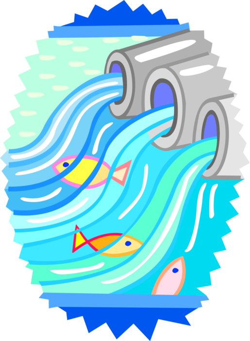 Vector Illustration of Fish Swimming in Clean Stormdrain Runoff Water