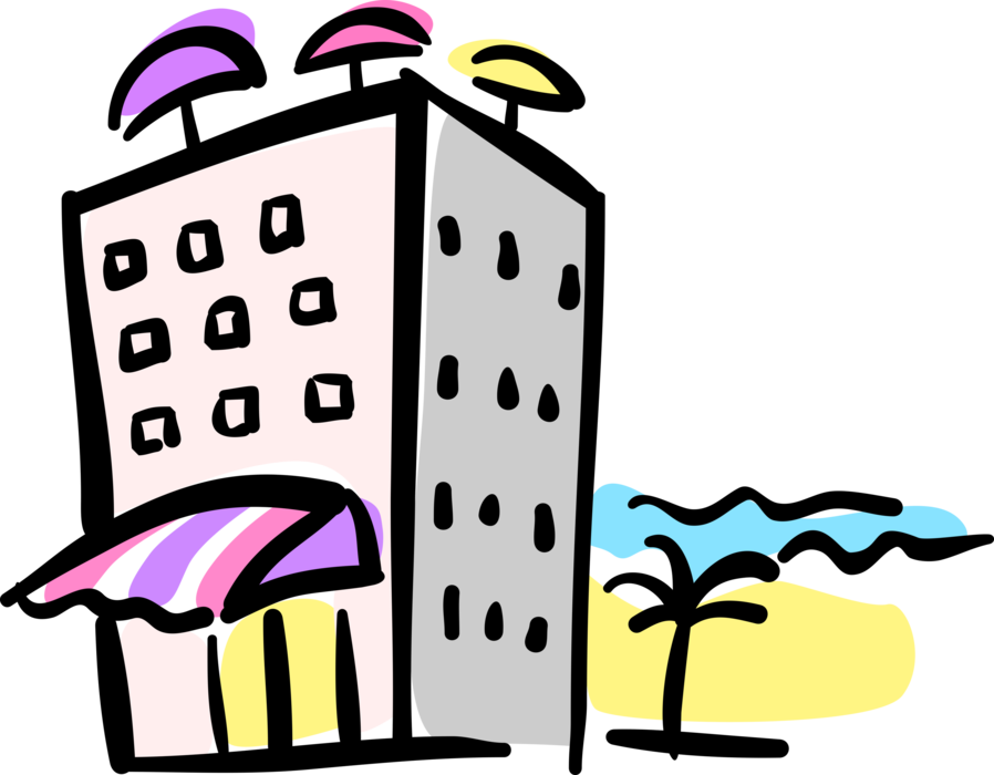 Vector Illustration of Tourist Resort Hotel Building Provides Lodging Accommodation on Beach