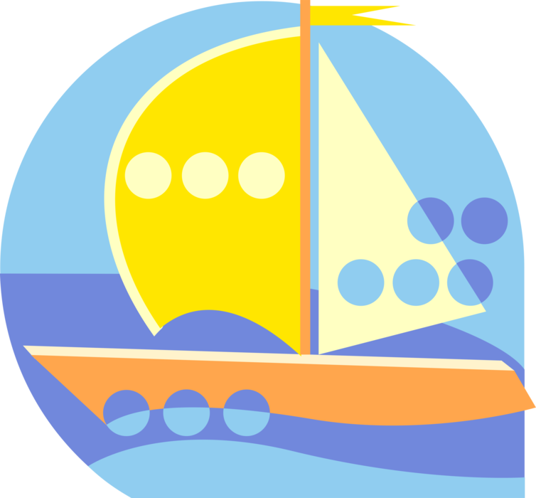 Vector Illustration of Sailboat Under Sail Sailing on Water