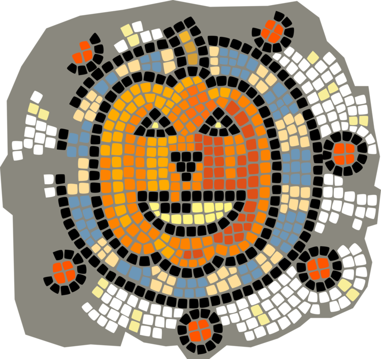 Vector Illustration of Decorative Mosaic Halloween Pumpkin Carved Jack-o'-Lantern