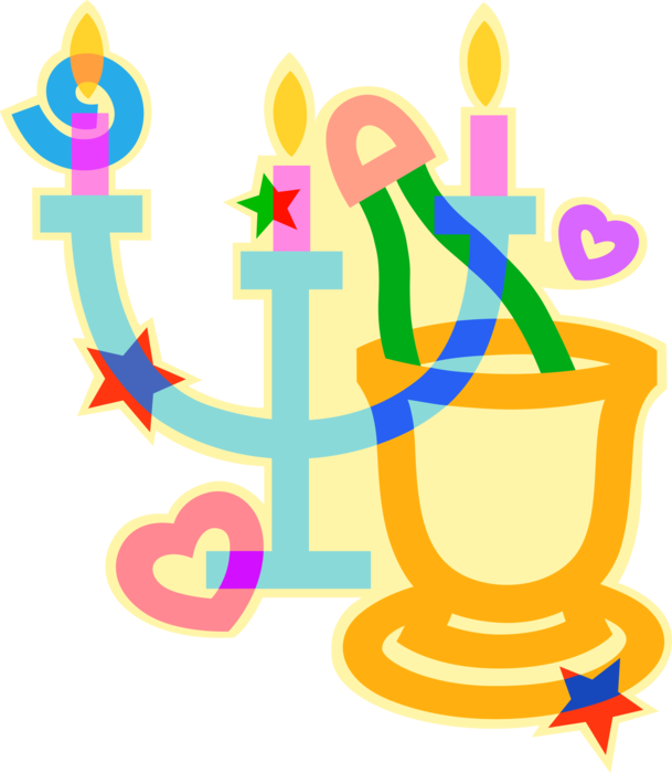 Vector Illustration of Candelabra Candle Holder with Champagne Chilling in Ice Bucket