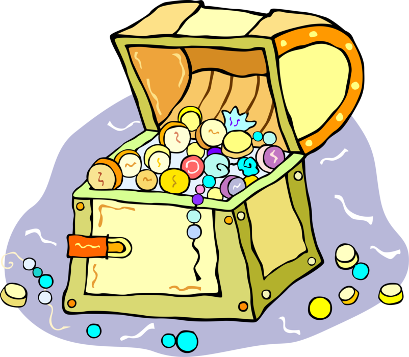 Vector Illustration of Buccaneer Pirate's Treasure Chest Holds Wealth and Great Riches with Gold and Jewels