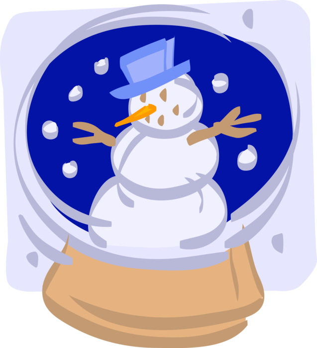 Vector Illustration of Snowman Anthropomorphic Snow Sculpture with Snow Globe