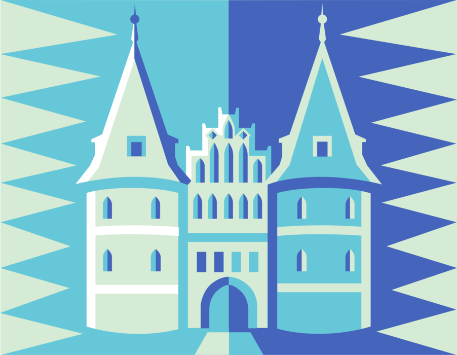 Vector Illustration of Brick Gothic Holsten Gate Hanseatic city of Lübeck, Germany