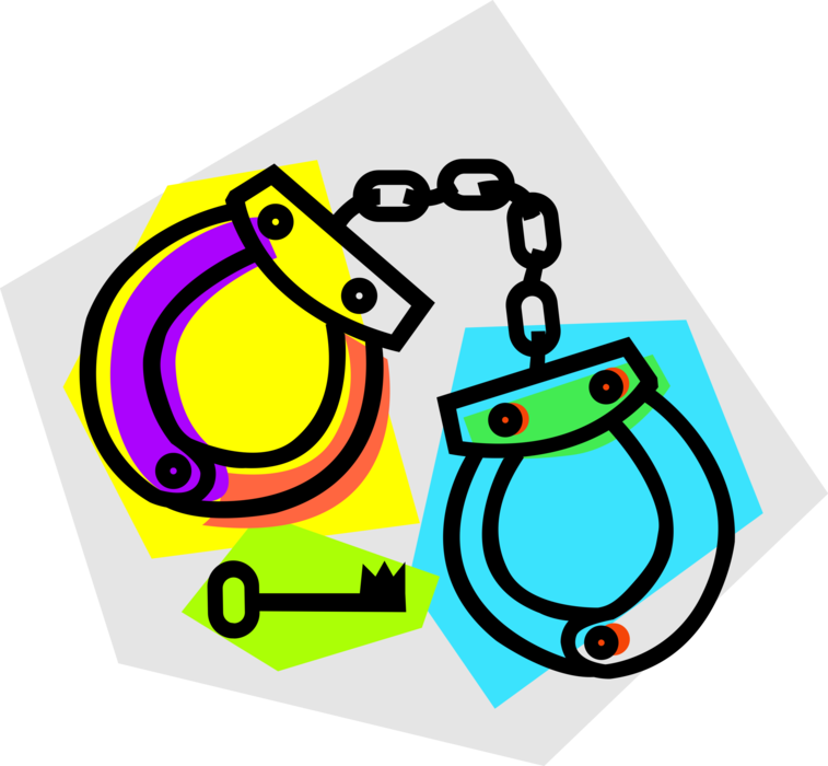 Vector Illustration of Handcuffs Physical Restraint used on Hands by Law Enforcement