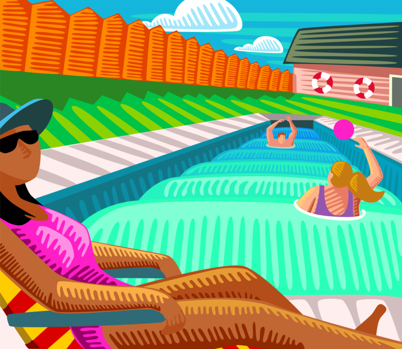 Vector Illustration of Relaxing by the Swimming Pool Catching Few Rays of Sunshine