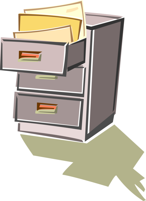 Vector Illustration of Filing Cabinet Office Furniture Stores Paper Documents in File Folders