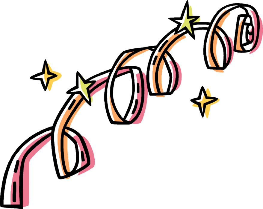 Vector Illustration of Party Streamer Ribbon with Celebration Stars