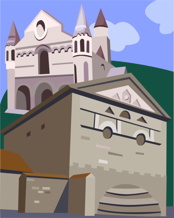 Vector Illustration of European Christian Church Architecture Buildings