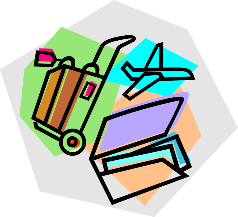 Vector Illustration of Airline Airplane Travel Tickets and Luggage with Commercial Airline Jet Aircraft