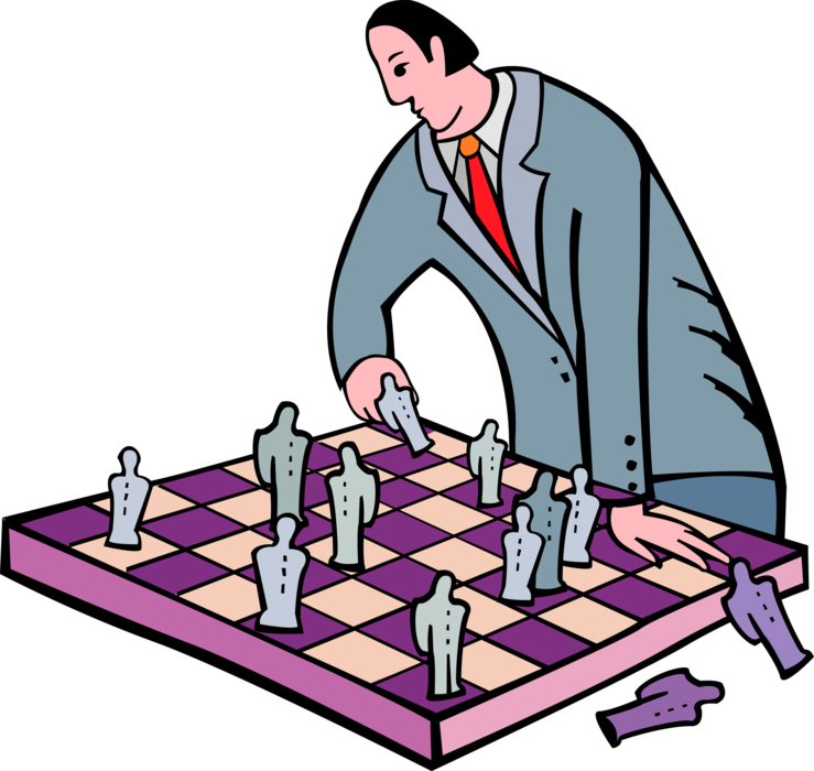 Vector Illustration of Human Resources Manager Plays Chess with Business Employee Resources