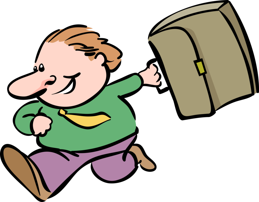 Vector Illustration of Running with Briefcase or Attaché Portfolio Case with Documents